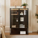 Modern Minimalist Tall Lighted Display Cabinet With Tempered Glass Door - Black / Dark Walnut by HouseOfZazla