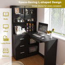 L-Shaped Computer Desk With Glass Cabinets, Built In LED Lights, USB Charging Ports