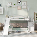 Twin Over Twin House Bunk Bed With Convertible Slide, Storage Staircase by HouseOfZazla