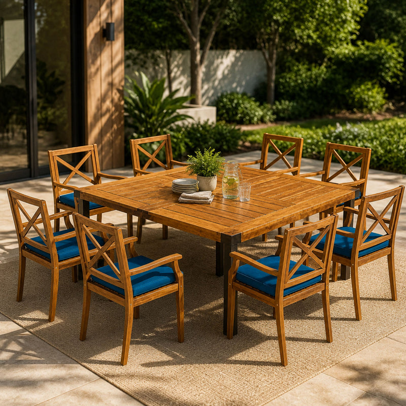 9-Piece Acacia Wood Outdoor Patio Dining Set, photo 2 of 10