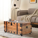 Trunk Table With Four Wheel Large Capacity Storage Coffee Table - Natural / Black by Unique Piece Furniture