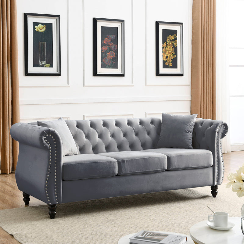 3-seater + 3-seater Combination sofa.Grey Velvet