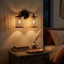 Quell - Double Light Vanity With Natural Shade Wall Lamp - Black / Rattan by HouseOfZazla