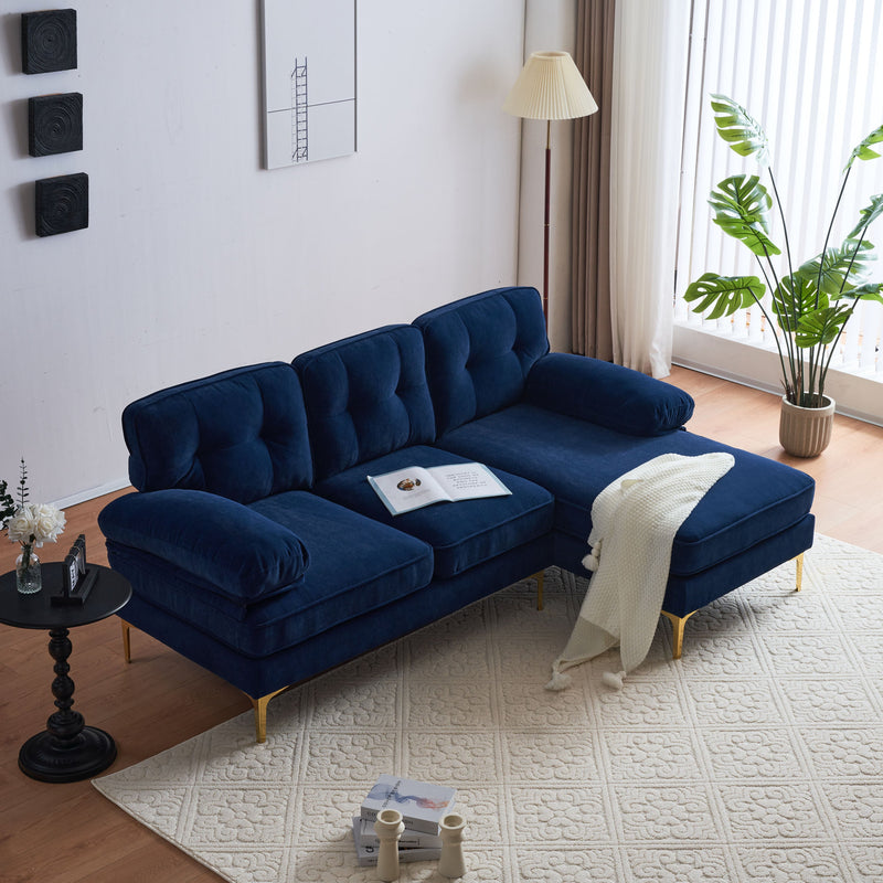 83" Modern Sectional Sofas Couches Velvet L Shaped Couches for Living Room, Bedroom, Blue