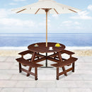 Outdoor 8 Person Round Picnic Table with Built-In Benches
