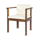 Outdoor Dining Chair Set of 2 with Curved Acacia Wood Arms, Brown Finish and Cream Cushions by HouseOfZazla