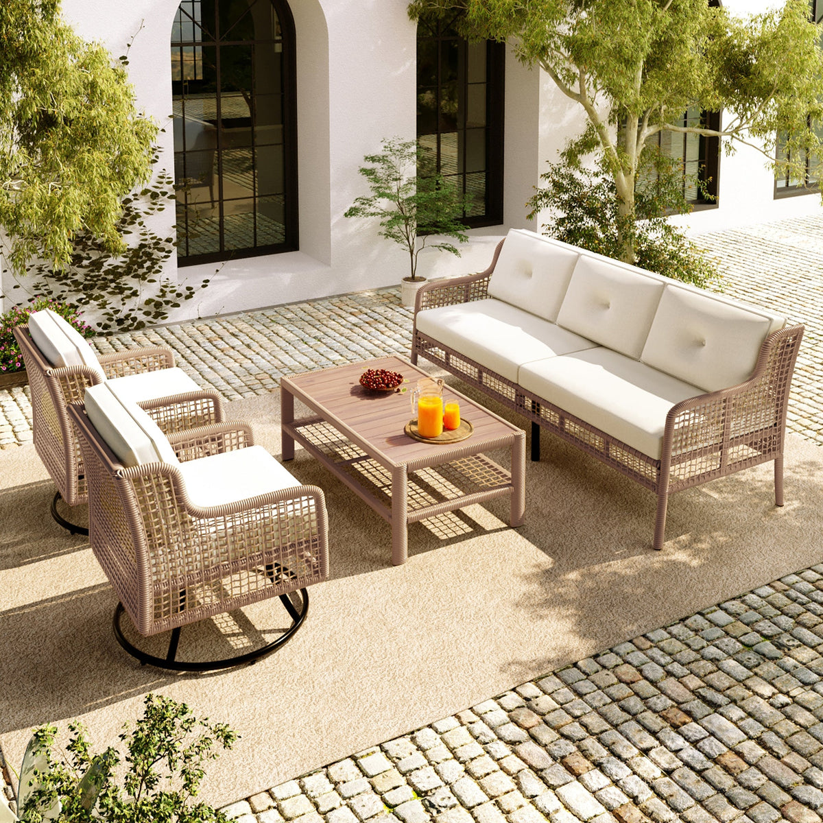 4 Pieces Patio Furniture Set with Swivel Chairs, photo 2 of 10