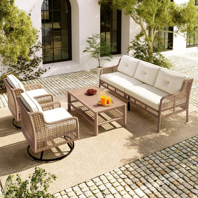 4 Pieces Patio Furniture Set with Swivel Chairs, photo 2 of 10