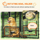 8' x 4' x 6' Dog Kennel Outdoor with Rotating Bowl Holders, Walk-in Pet Playpen, Welded Wire Steel Dog Fence with Water-and UV-Resistant Canopy, Green