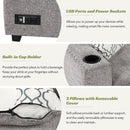 83.8" Reversible Sectional Pull-Out Sofa Bed L-Shaped Corner Sofa Couch with Storage Chaise, USB Ports, Power Sockets, Cup Holder for Living Room, Bedroom, Study,Light Gray