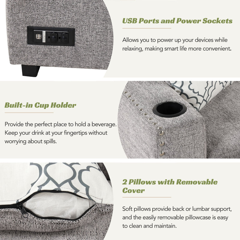 83.8" Reversible Sectional Pull-Out Sofa Bed L-Shaped Corner Sofa Couch with Storage Chaise, USB Ports, Power Sockets, Cup Holder for Living Room, Bedroom, Study,Light Gray