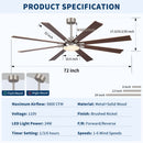 Large Ceiling Fan With Dimmable LED Light 8 Blades Remote Control, Reversible DC Motor by HouseOfZazla