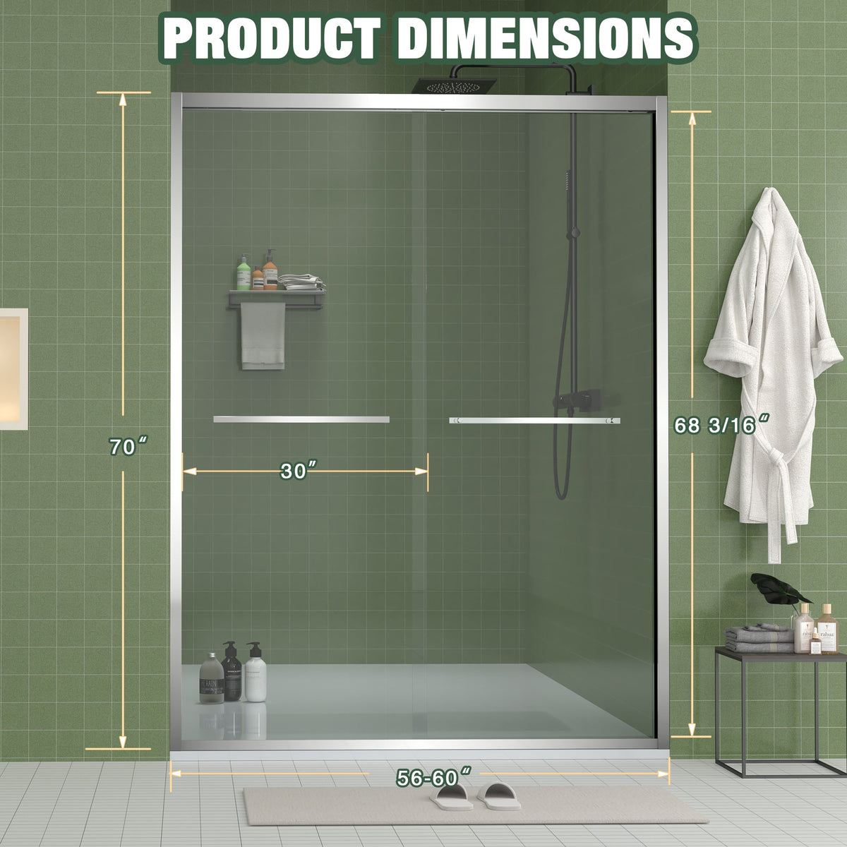 Aluminum Frame Double Sliding Shower Door (56-60"x70"), photo 2 of 10