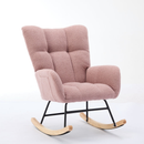 Modern Nursery Rocking Chair Upholstered Glider Chair with High Backrest Rocker Accent Armchair with Solid Wood Legs for Nursery Bedroom Living Room Teddy(Pink)