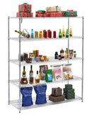 5 tiers of chrome-plated, heavy-duty, adjustable shelving and racking with a 200 lb. weight capacity per wire shelf for warehouses, supermarkets, kitchens, etc. 59.45 "L x 24.02 "W x 71.65 "H