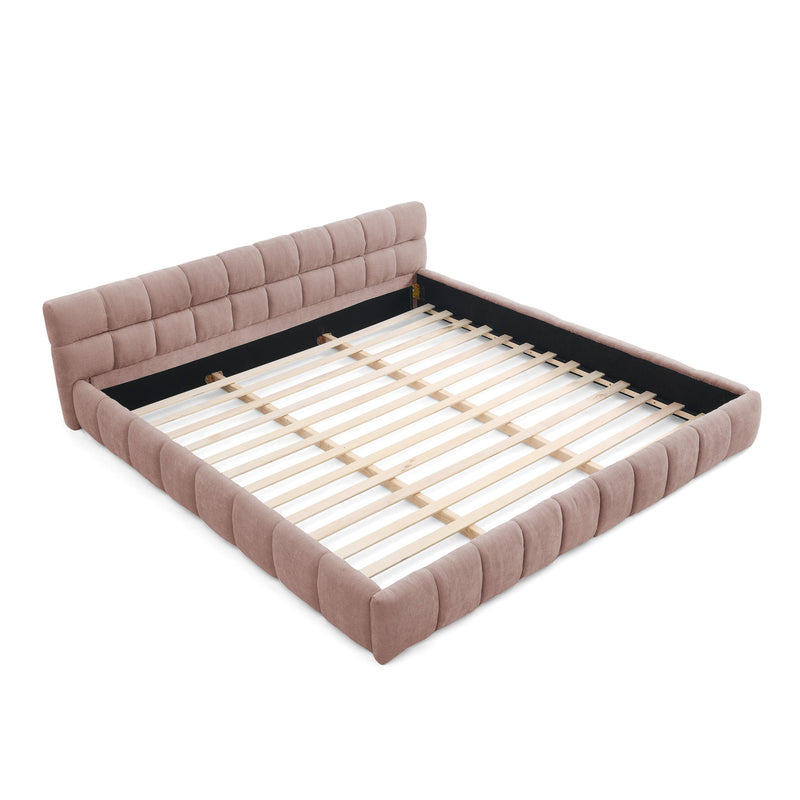 King size  Upholstered Bed Frame with Thick Fabric, Chenille Fabric Grounded Queen Size Platform Bed with Headboard and Solid Frame. No Box Spring Needed-Pink(88.5''*85.5''*24'')