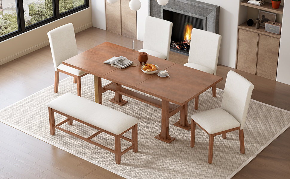 TOPMAX Farmhouse 76inch 6-Piece Extendable Dining Table Set, photo 3 of 10