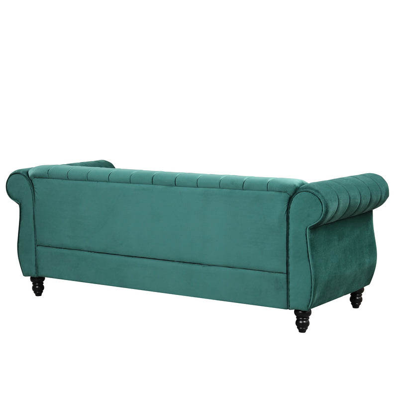 82.5" Modern Sofa Dutch Fluff Upholstered sofa with solid wood legs, buttoned tufted backrest,green