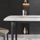 70.87" Modern Artificial Stone Curved Black Metal Leg Dining Table, Can Accommodate 6-8 People - White / Black by HouseOfZazla