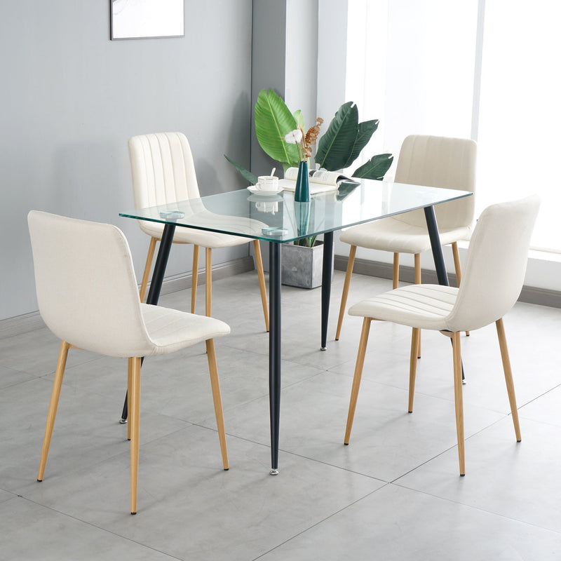 Modern beige cloth dining chair, Fabric Accent Upholstered Chairs Side Chair with wood-transfer Metal Legs for Home Furniture Living Room Bedroom Kitchen Dining room(set of 4)