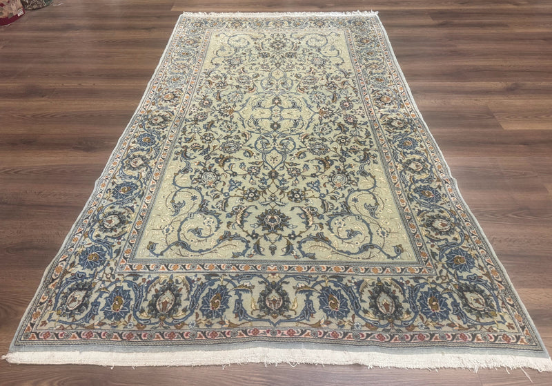 Persian Kashan Rug, Unique Colors, 225 KPSI, Light Green and Light Blue