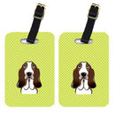 Checkerboard Lime Green Basset Hound Luggage Tag