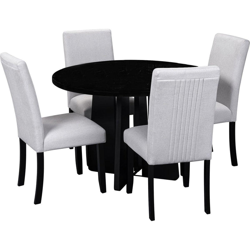 5-Piece Round Dining Table set, 43-Inch Modern Dining Table and 4 Upholstered Chairs for Dining Room, Kitchen Room, Living Room, Easy Assembly