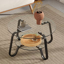 Retro Minimalist Style Metal Frame Double Layer Tempered Glass Coffee Table by HouseOfZazla