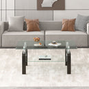 Tempered Clear Glass Coffee Table, 2-Layers Coffee Table Living Room Center Table - Black by Unique Piece Furniture