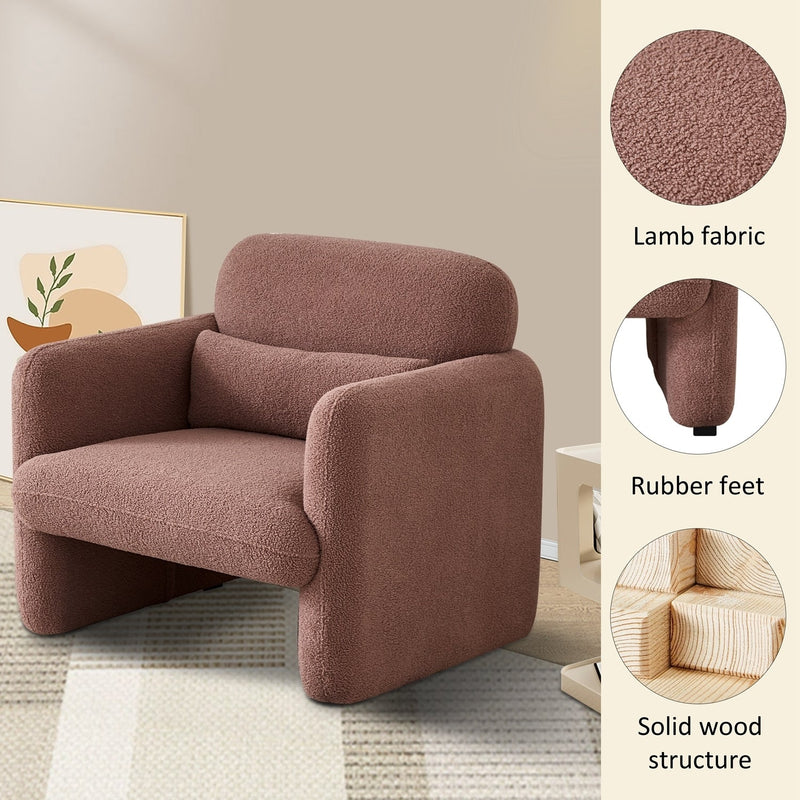 34" Lamb Fleece Fabric Sofa, Modern Single Sofa with Support Pillow for Apartment, Office, Living Room & Bedroom, Tool-Free Assembly.(Pink)