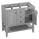 36" Bathroom Vanity without Sink, Cabinet Base Only, Two Cabinets and Drawers, Open Shelf, Solid Wood Frame, Grey