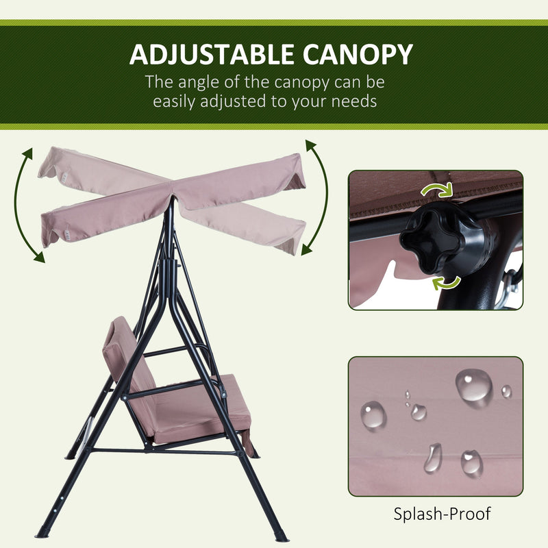 3-Seat Outdoor Patio Swing Chair with Removable Cushion, Steel Frame Stand and Adjustable Tilt Canopy for Patio, Garden, Poolside, Balcony, Backyard, Brown