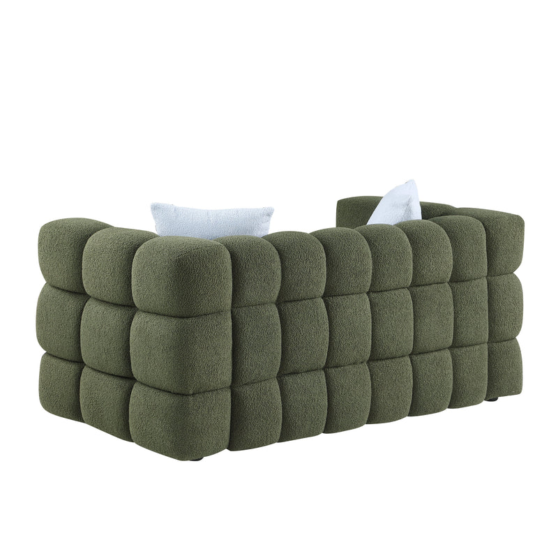 84.3 length, 35.83" deepth, human body structure for USA people, marshmallow sofa,boucle sofa, 3 seater, OLIVE GREEN BOUCLE