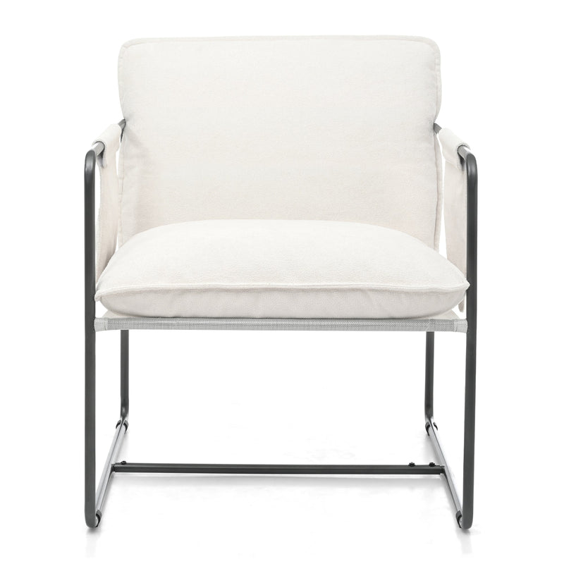 2 Sets 1 Case, Upholstered hanging armchair with arm pocket metal frame, crushed foamcushions and skin-friendly braid for living room and bedroom. White color