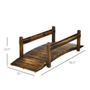 7.5' Wooden Garden Bridge with Planters, Stained Finish Arc Footbridge with Safety Railings for Backyard, Pond Stream, Stained Wood