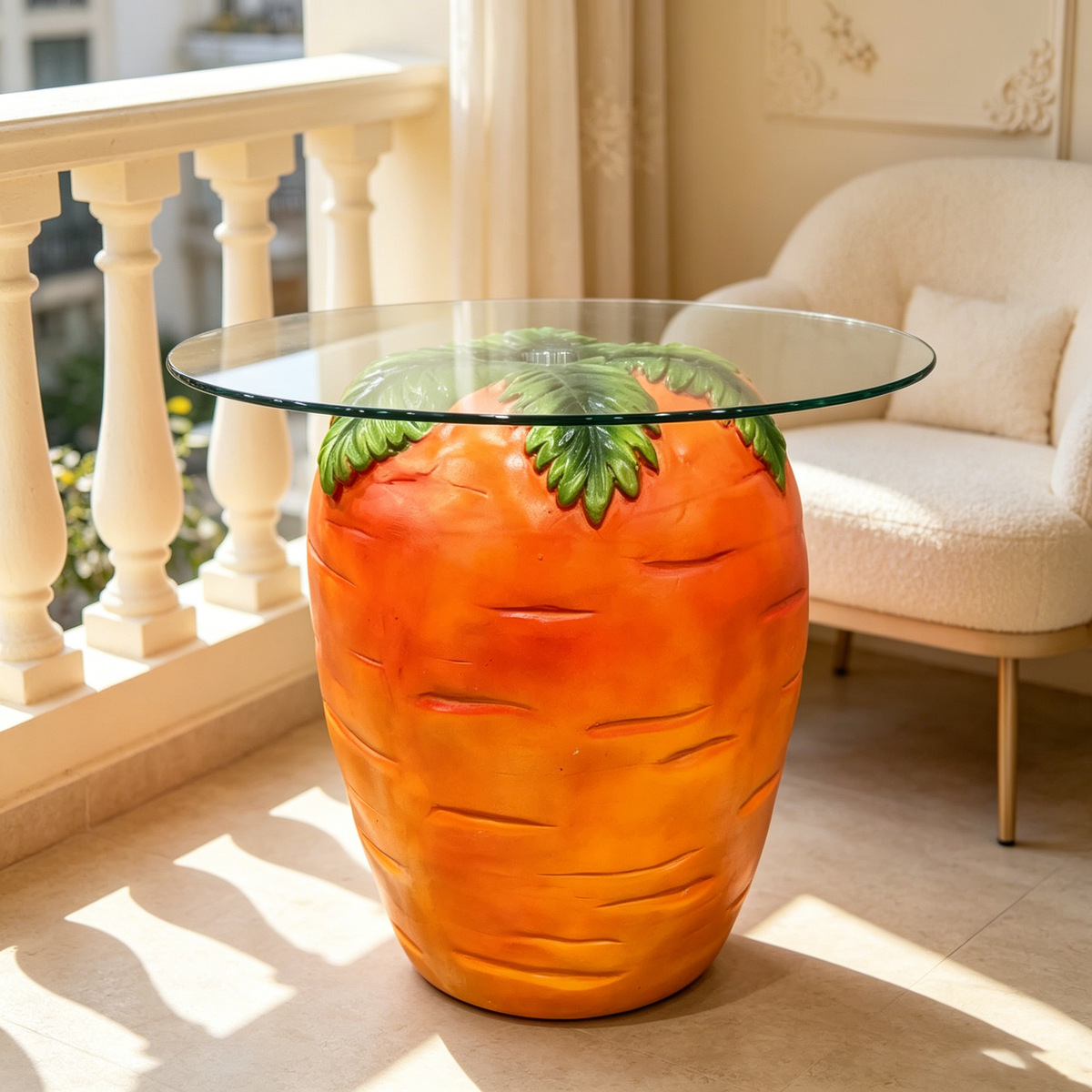 Carrot Shaped Side Table with Glass Top, photo 3 of 9