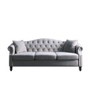 79" Chesterfield Sofa Grey Velvet for Living Room, 3 Seater Sofa Tufted Couch with Rolled Arms and Nailhead for Living Room, Bedroom, Office, Apartment, two pillows