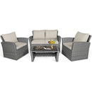 4 Pieces Patio Rattan Furniture Set Sofa Table with Storage Shelf Cushion-Black by DirectDeals