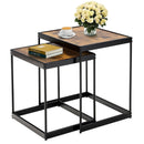 Set of 2 Modern Nesting End Tables with Metal Legs for Living Room-Rustic Brown by LJGDeals