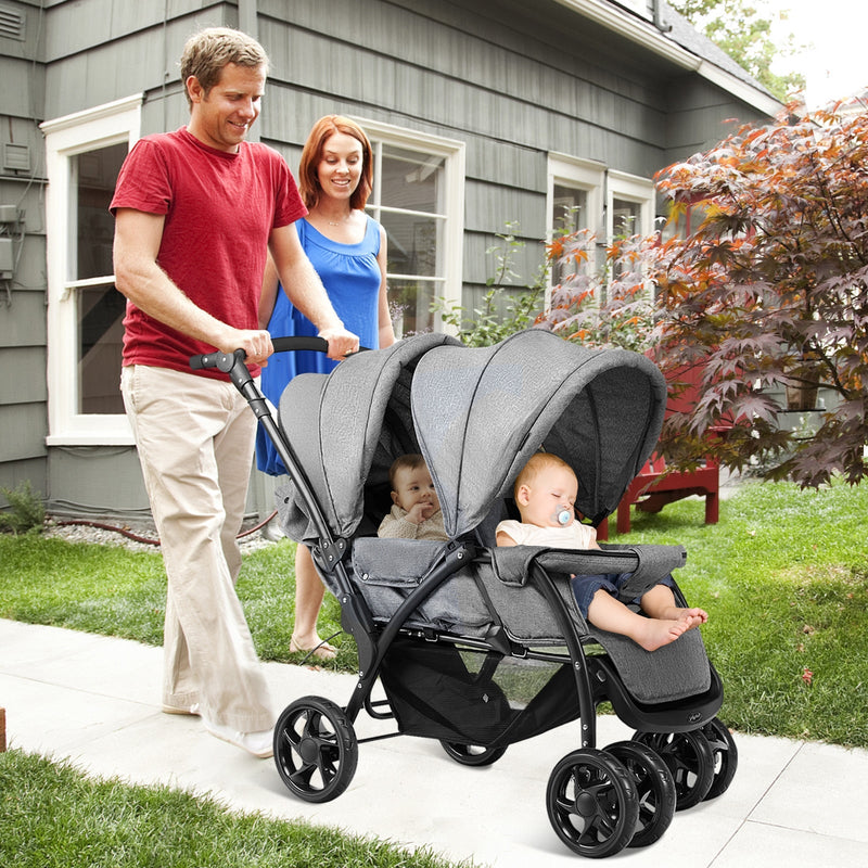 Foldable Lightweight Front Back Seats Double Baby Stroller-Gray, photo 2 of 8