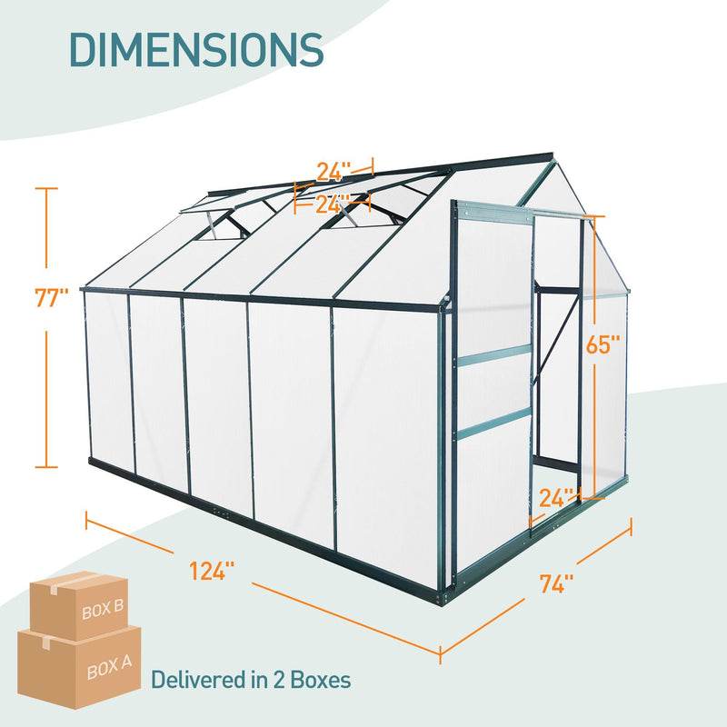 6' X 10' Walk-in Polycarbonate Greenhouse, Aluminum Heavy Duty Greenhouse Kit for Backyard Use in Winter