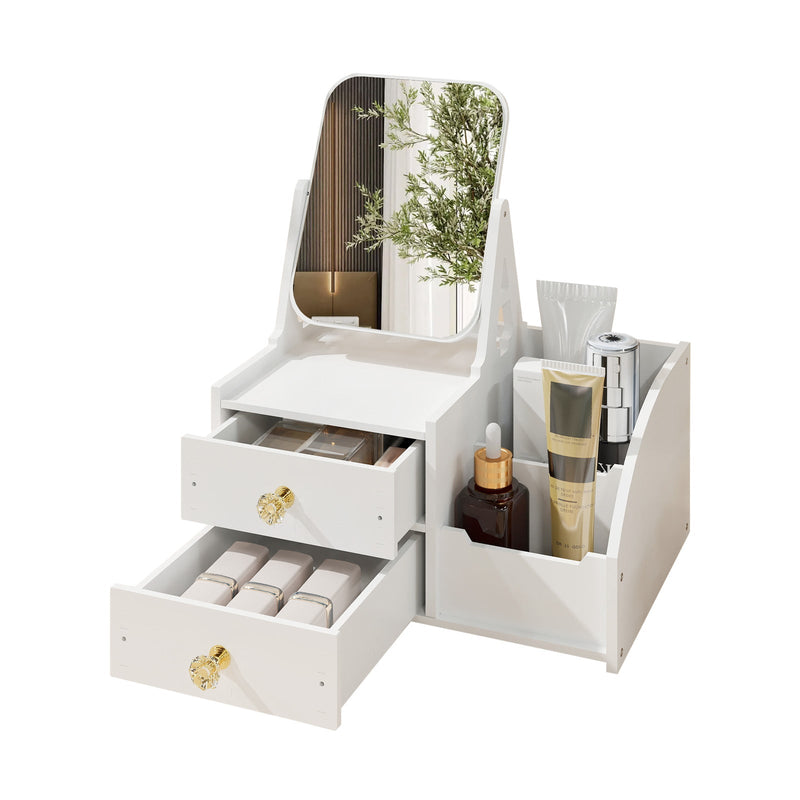 Cosmetics Storage for Vanity with Rotating Mirror, 2 Drawers and Compartment Makeup Storage