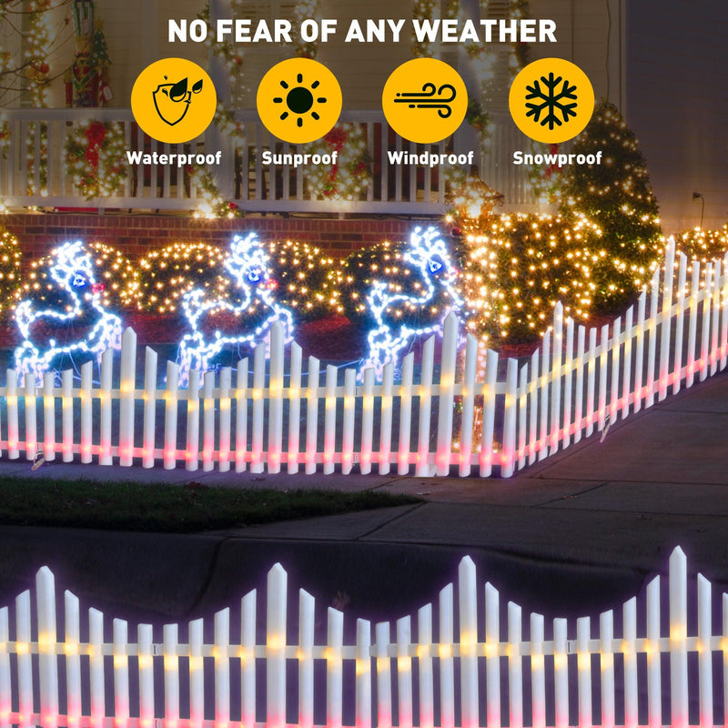 8 PCS Lighted Garden Picket Fence with 8 Inserts & Base - Plug-in LED Lights for Lawn, Patio, Path, Landscape, and Christmas Tree Decoration