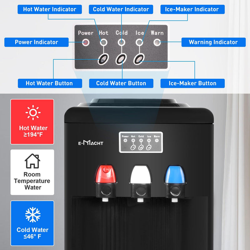 2-in-1 Water Cooler Dispenser with Ice Maker (3-5 Gallon), Scoop, and Child Safety Lock, Black