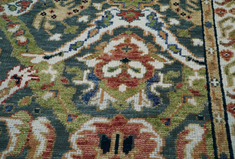 8' 2''x10' 2'' Hand Knotted LoomBloom Muted Turkish Oushak 100% Wool Transitional Oriental Area Rug Grayish Blue, Lime Color
