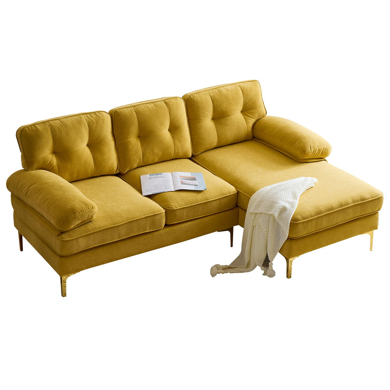 83" Modern Sectional Sofas Couches Velvet L-Shaped Couches for Living Room, Bedroom, Yellow