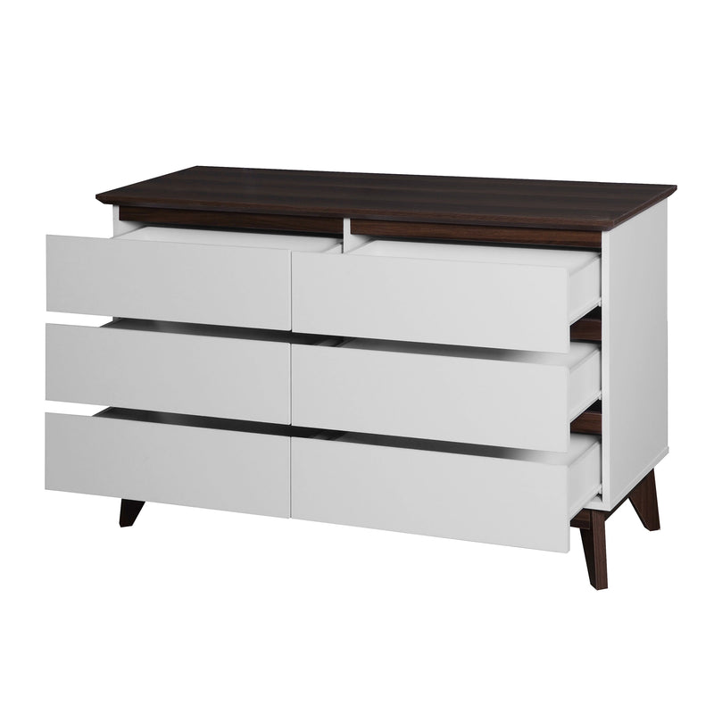 6-Drawer Double Dresser with Wide Drawers,White Dresser for Bedroom, Wood Storage Chest of Drawers for Living Room Hallway Entryway, 47.2" W x 15.74" D x 30 .7"H