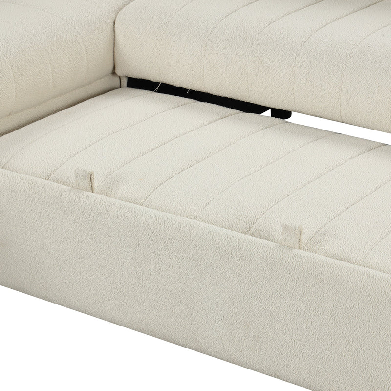 82.6" L-shaped Sectional Pull Out Sofa Bed Sleeper Sofa with Two USB Ports, Two Power Sockets and a Movable Storage Ottoman, Beige