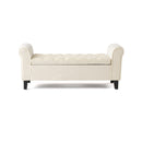 Ivory Fabric Storage Bench with Rolled Arms