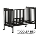 3-In-1 Convertible Crib In Storm BLACK, Made Of Sustainable Pinewood, Non-Toxic Finish, Comes With Locking Wheels, Wooden Nursery Furniture